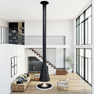 Печь Virtu Центральный Cone 2D, подвесной и закрытая топка с автоматическим открыванием одной дверки с пульта ДУ и кнопок