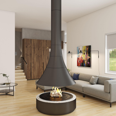 Печь Virtu Центральный 808-1D, подвесной и закрытая топка (4 радиусных стекла)